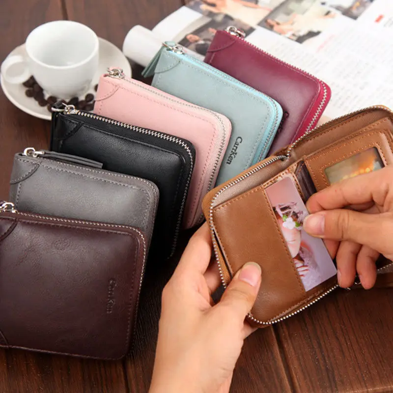 Местный запас для женщин и мужчин кожаный плащ Тонкий двойной кредитный ID