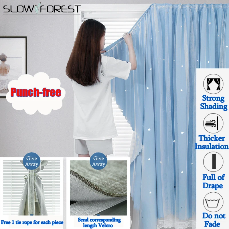 

Perforated Velcro Curtains Installation Full Shading Sun Protection Heat Insulation Parlor Small Windows Short Curtains