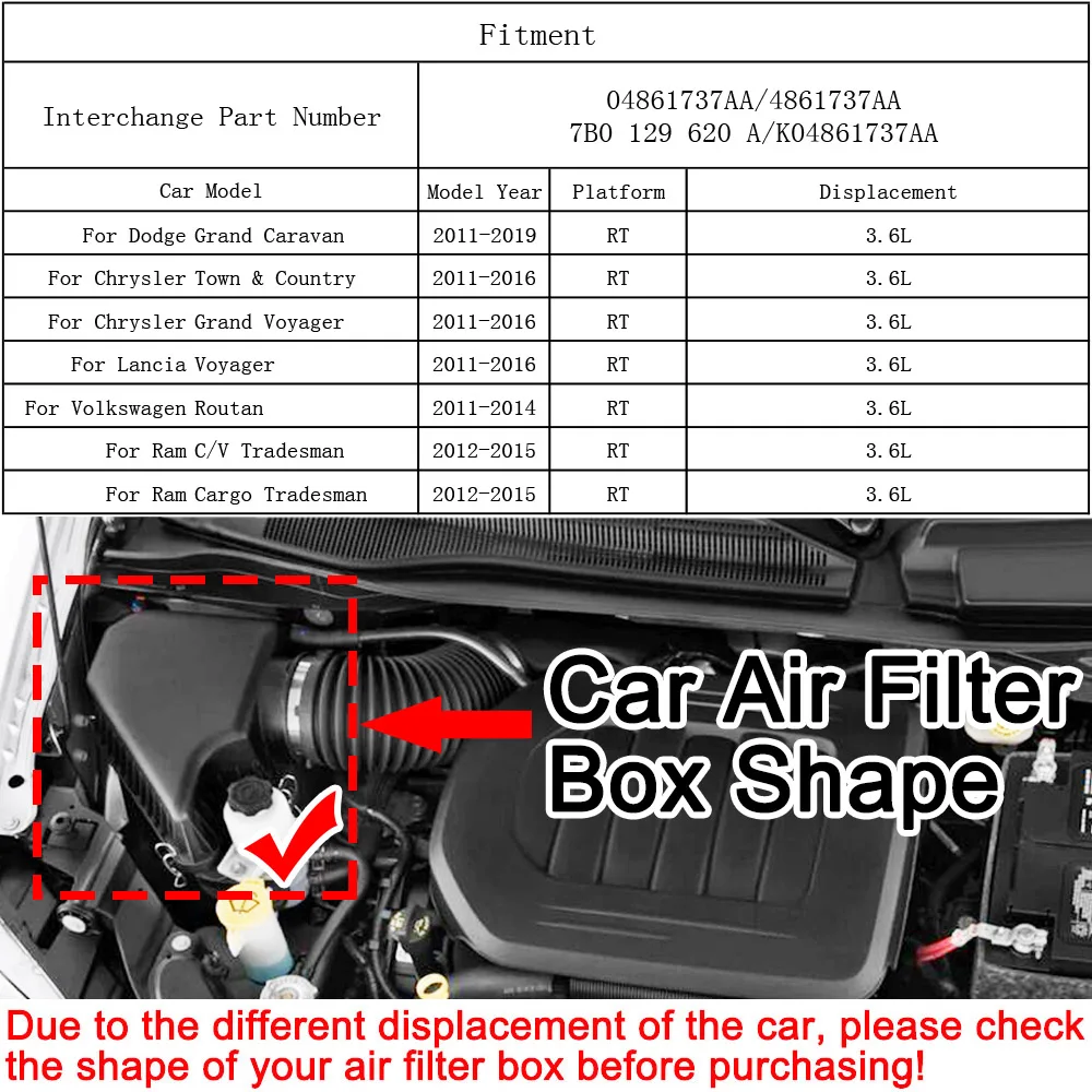 Воздушный фильтр 04861737AA для Chrysler Town и страны RT 2011 2012 2013 2014 2015 2016 3.6L 7B0129620A