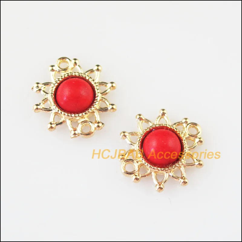Модные подвески в виде подсолнухов золотого цвета с круглым красным камнем 20 шт.
