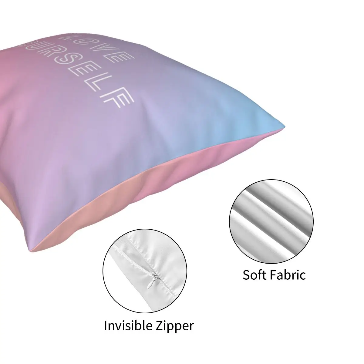

LOVE YOURSELF PASTEL Pillowcase Polyester Printed Zipper Decor Throw Pillow Case Sofa Cushion Cover