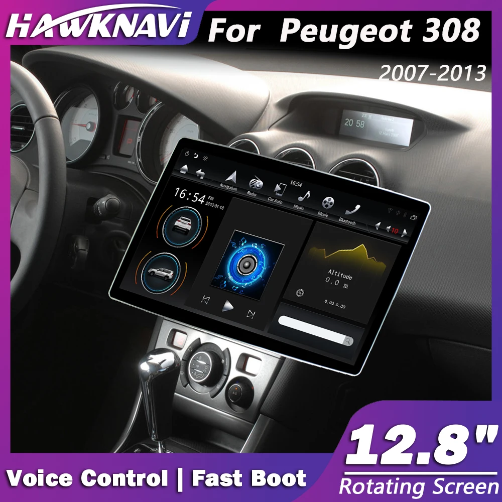 Hawknavi 12.8" Android Car Multimedia Headunit Player For Peugeot 308 2007-2013 GPS DVD Radio Navigation With PX6 DSP Carplay