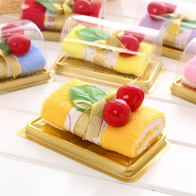 10sets/lot Washing towel Cherry Cake Sandwich Swiss Roll Shape Hand Towel Washcloth Wedding Party Gifts Birthday Gift - купить по