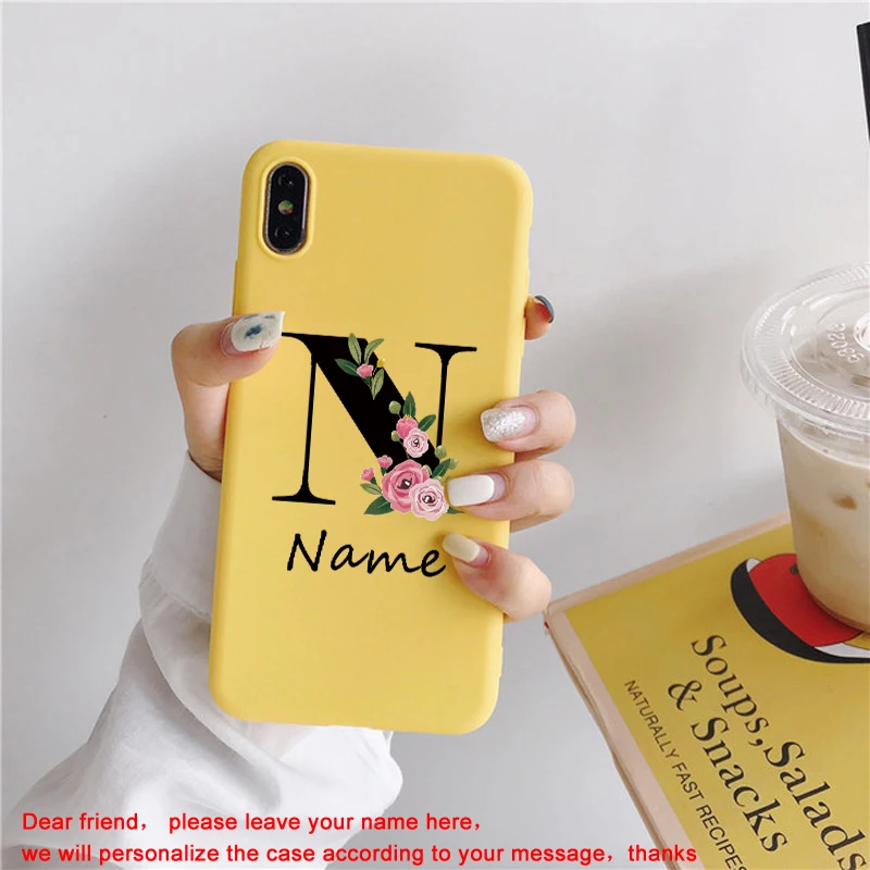 Flowers Diy For iphone 11 12 13 Pro Mini Phone Case Custom Capital Letters Name For X XS Max XR 7 8 Plus SE New Silicone Cover