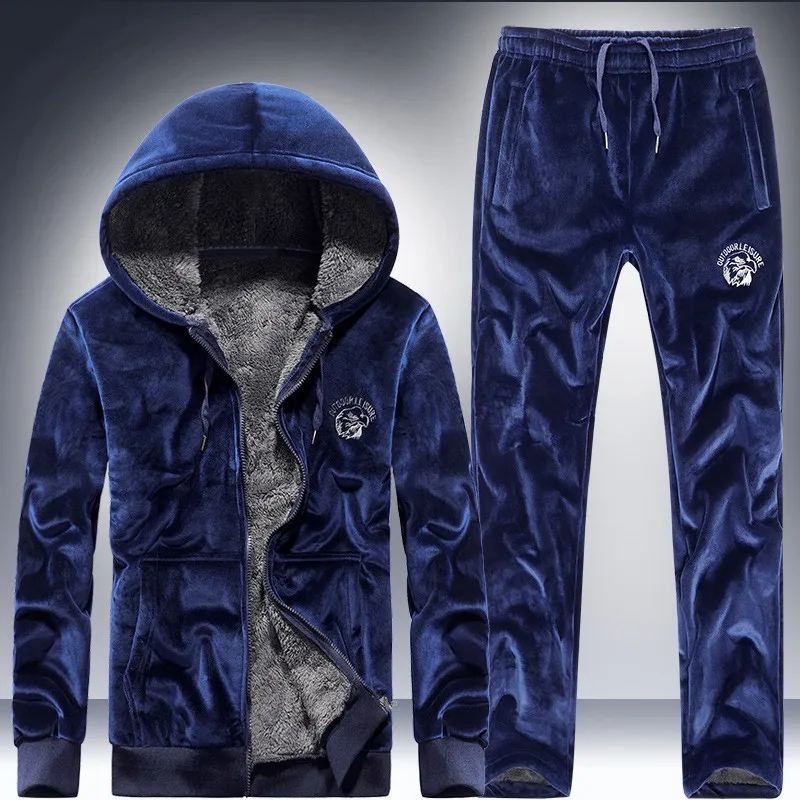 Худи толстовка мужские бархатные бег Комплект из утепленного прокладочным