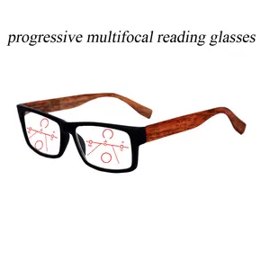 Progressive Multifocal Anti Blu Light Reading Glasses Black Wooden Frame for Men Women High Quality Business +0.75 To +4.0