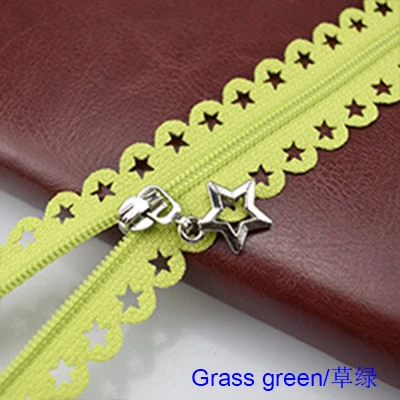 Grass Green Zippers 2 шт./лот 25 см Звезды Кружева молнии для одежды декоративные молнии Швейные аксессуары ручной работы цвета молнии со звездами слайдер - Цвет: Grass Green Zippers