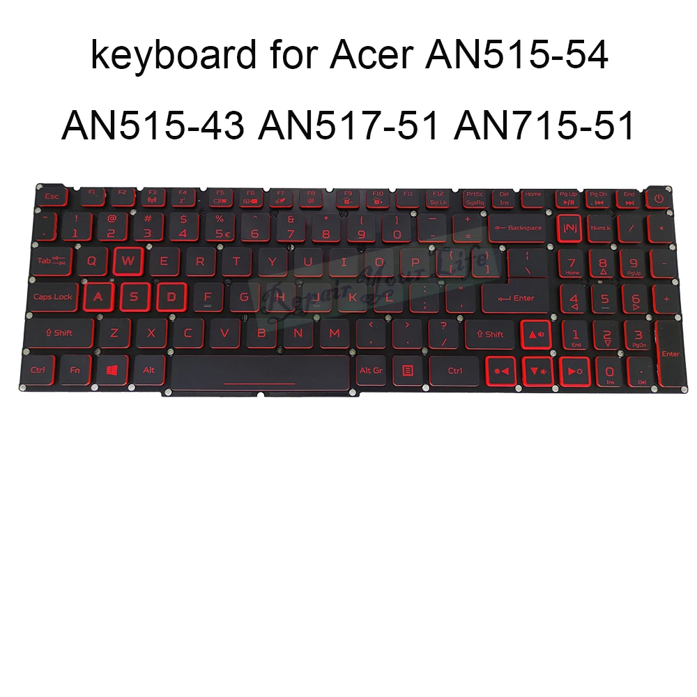 Клавиатура с подсветкой для ноутбука US светильник кой Acer Nitro 5 AN515 54 43 AN517 AN715 51