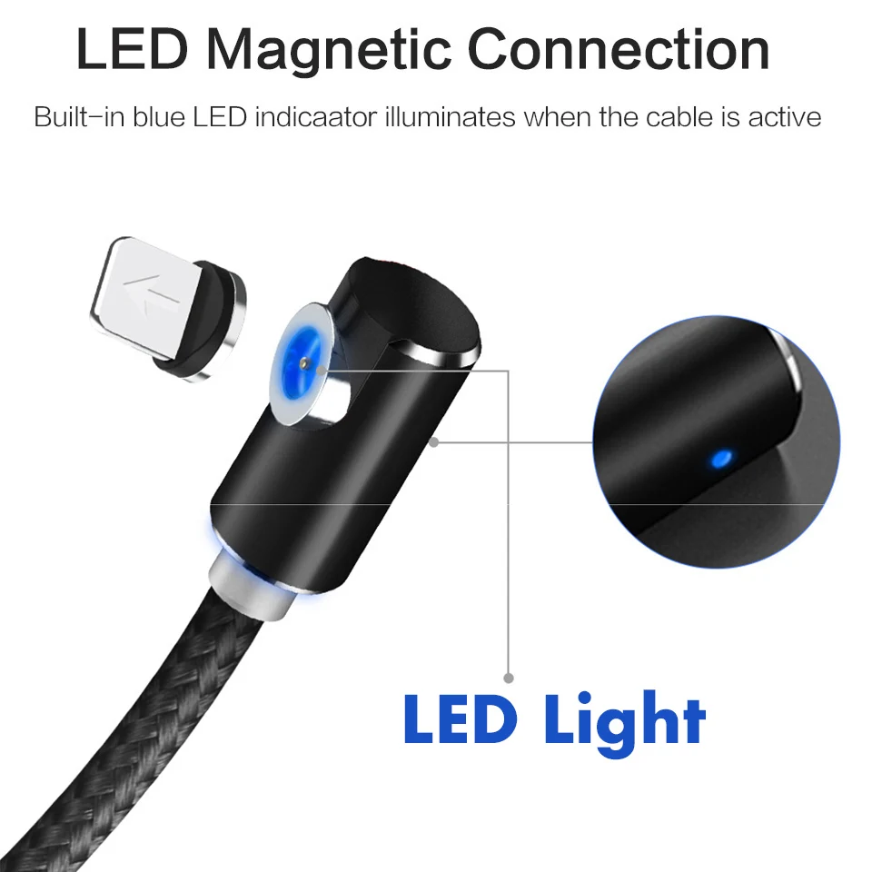Магнитный кабель Micro Usb для зарядки под углом 90 градусов Type C быстрой IPhone X Xr 8 7 6s Plus