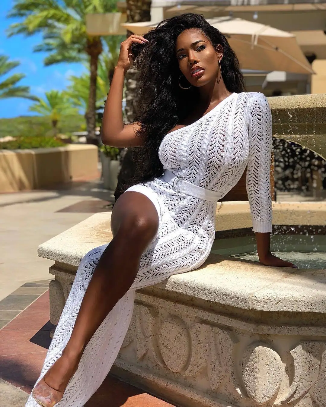 

Y2k Elegant Bodycon Sexy Dresses for Women Off-the-shoulder Hollow High-slit Knitted Beach Long Dress for Ladies 2022 New