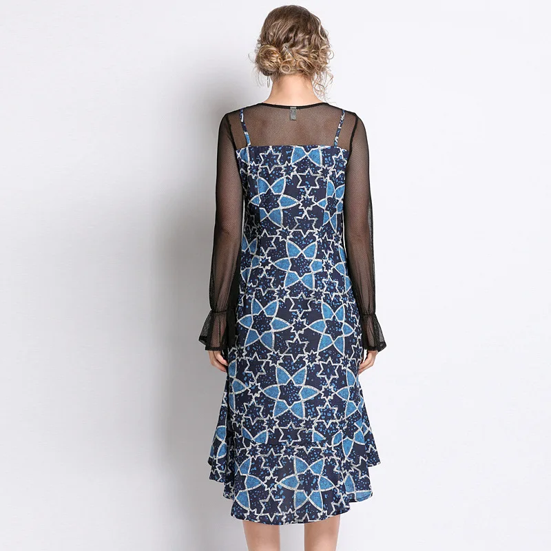 Весеннее новое летнее Сетчатое платье 2020 женское корейское Цветочное большого