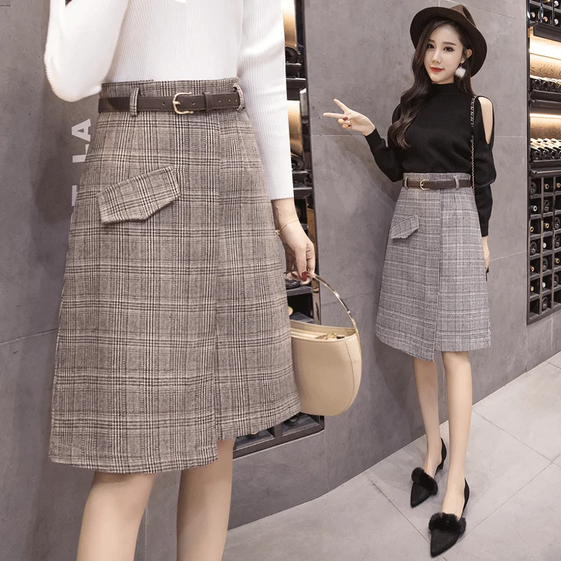 

Женская клетчатая юбка с завышенной талией, а-силуэта