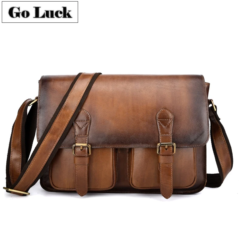Бренд GO-LUCK, натуральная кожа, А4 файл, 13 дюймов, компьютер, OL, портфель, мужская сумка через плечо, женская сумка-мессенджер, унисекс