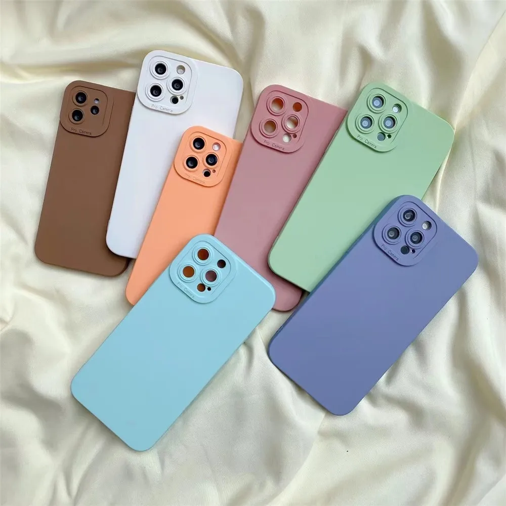 

Цветной жидкий квадратный силиконовый чехол Macaron для телефона IPhone 12 Pro Max Защита объектива камеры Ударопрочный Мягкий ТПУ