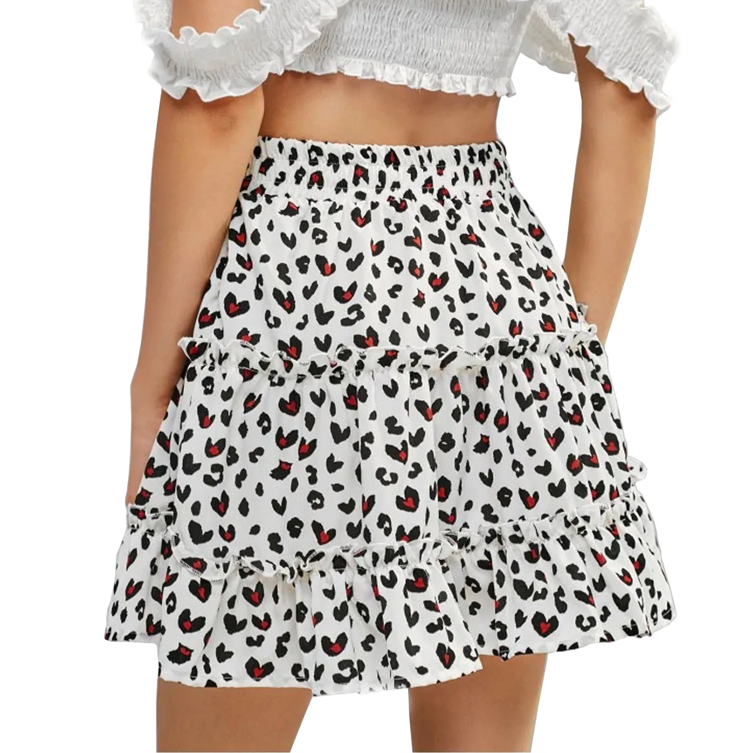 

Dot Print Short Mini Skirts Women Summer Ruffle High Waist Skater Skirt Ladies Streetwear Slim Bottoms