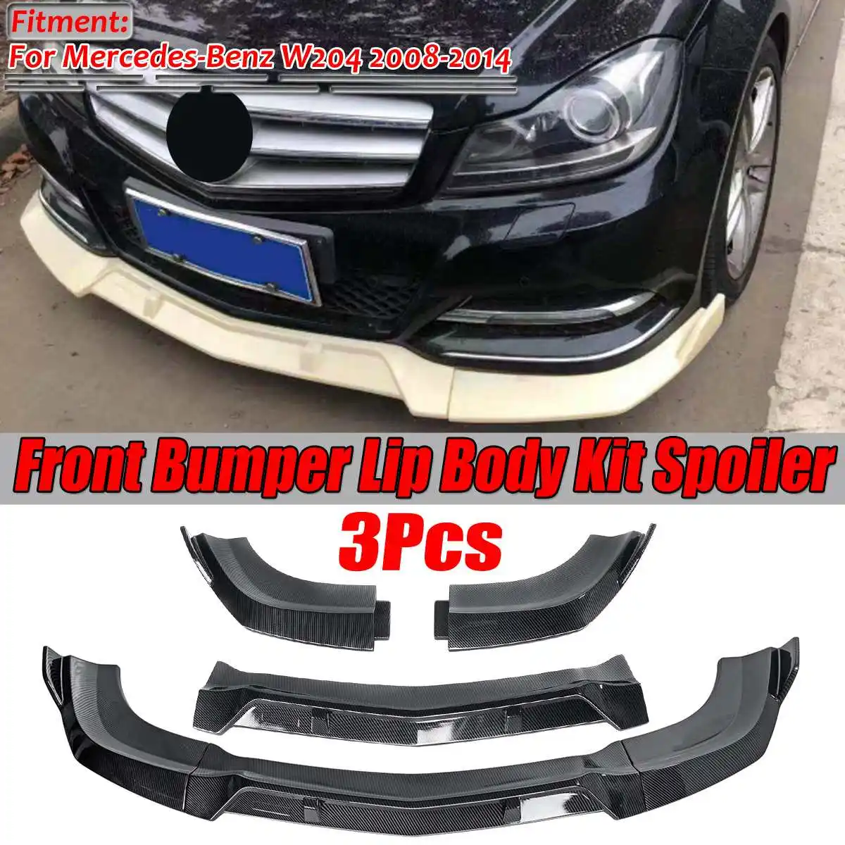 GH Style Black ABS Air Dam Chin Diffuser Spoiler Body Kit by IKON MOTORSPORTS Front Bumper Lip Compatible With 2008-2011 Mercedes Benz W204 C-Class 