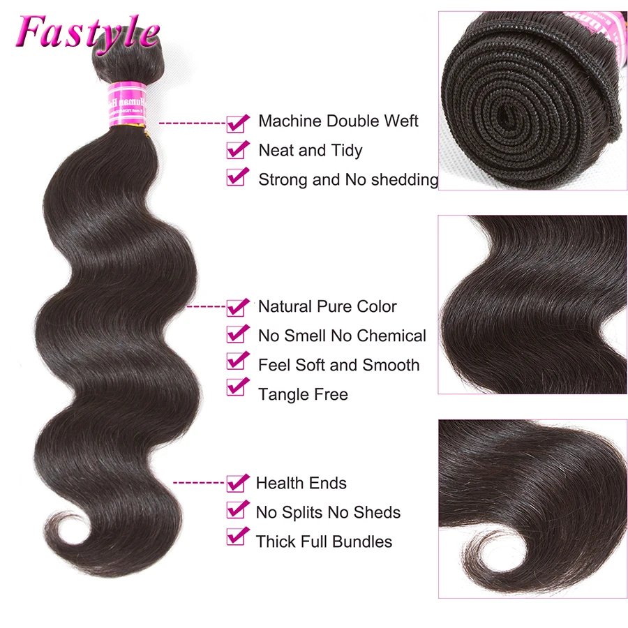 Необработанные бразильские необработанные волнистые волосы 3 пряди с кружевной