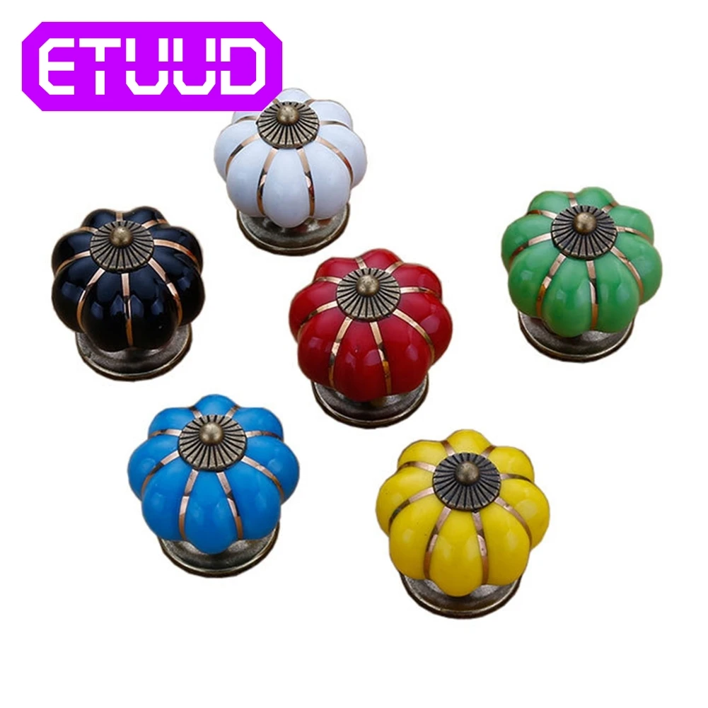 

Ручки для шкафа, с одним отверстием, керамические, ручки дверцы шкафа тыквы, 38 мм, ручки для шкафа с винтами, мебель ручки в форме тыкв