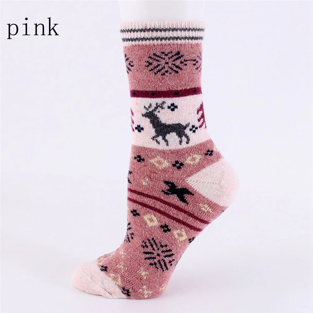 pink EIE/зимние женские носки, подарок на Рождество, модные зимние милые шерстяные носки, сумасшедшие носки, женские теплые носки с животными, горячая Распродажа - Цвет: pink