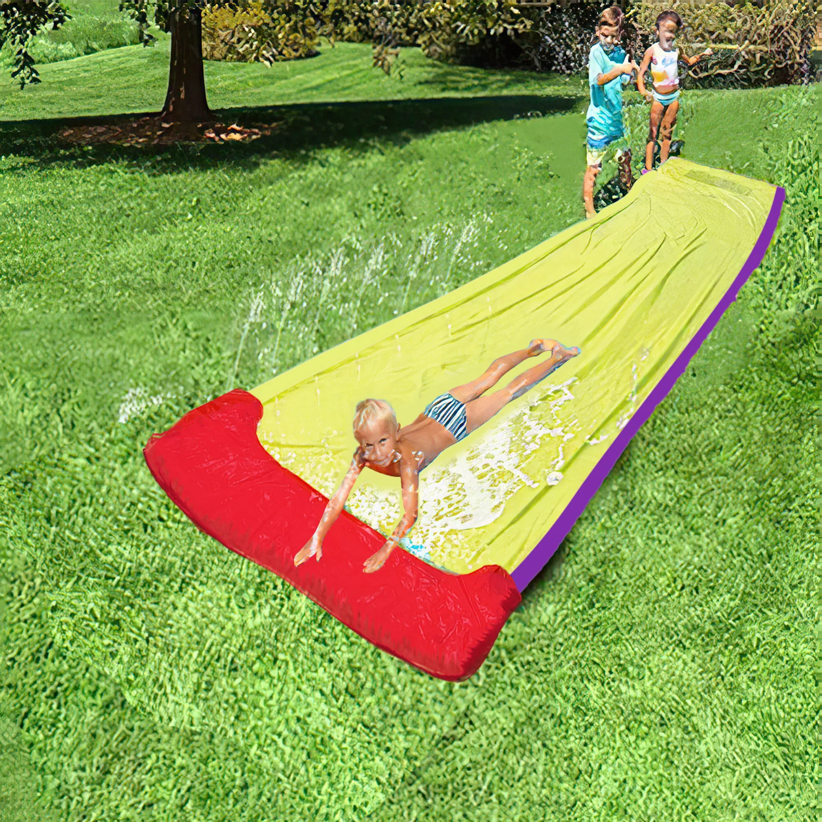 

450cm Children Slip Slide Lawn Water SlideSingle Lane Water Splash Waterslide For Kids Water Games Toys Outdoor Backyard