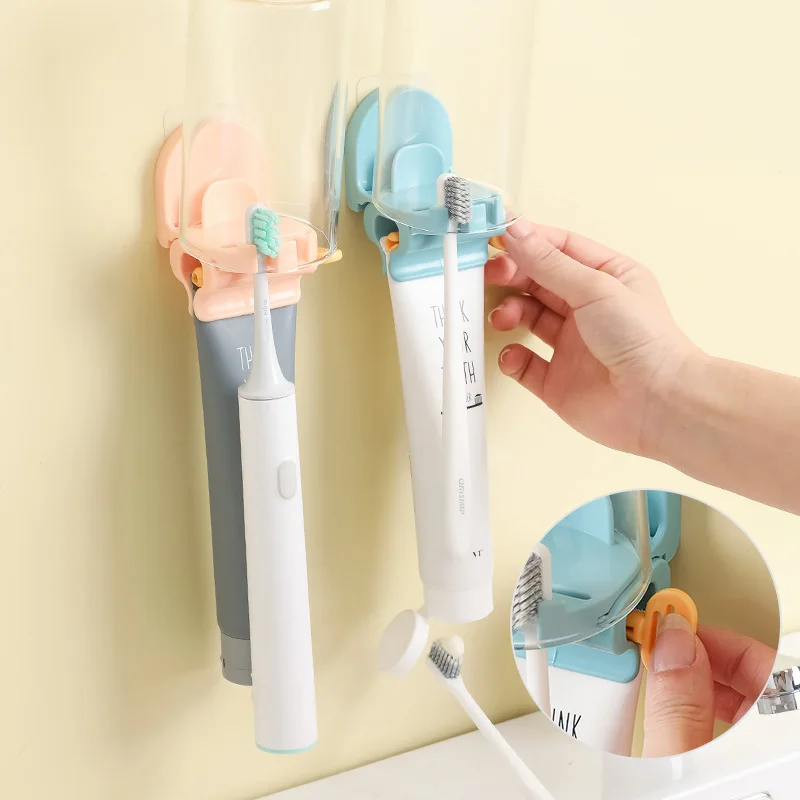 

2021 New Wall-mounted Manual Toothpaste Squeezer Set, Perforation-free toothbrush holder, toothpaste squeezer toothbrush holder