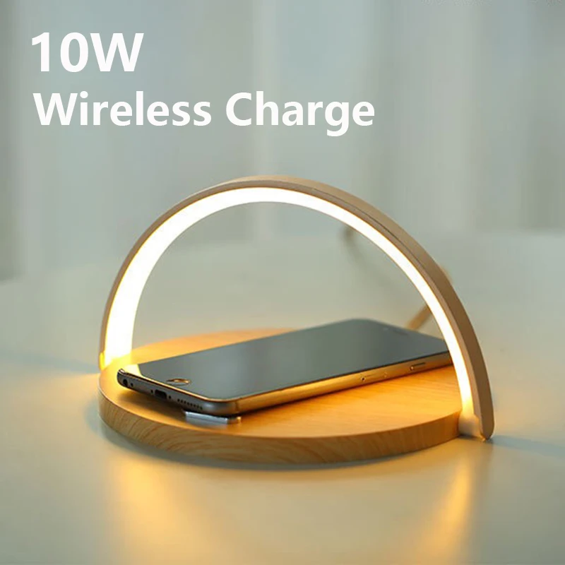 

Universal 10W Qi Fast Wireless Charging Station Night Light For iPhone 12 11 Samsung Phone Charger Holder LED Desk Lamp Stand