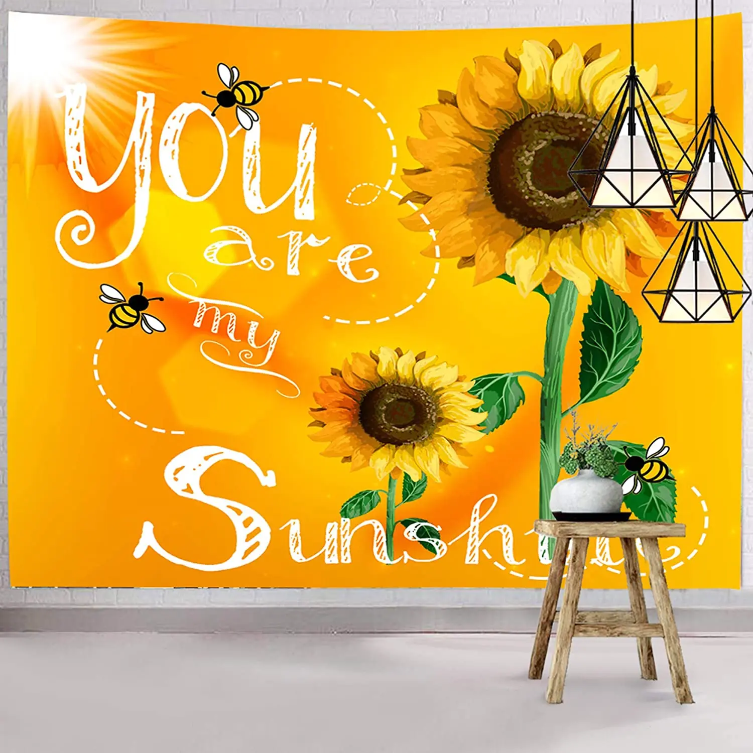 

Gold Sunflower Wall Tapestry Printing You Are My Sunshine