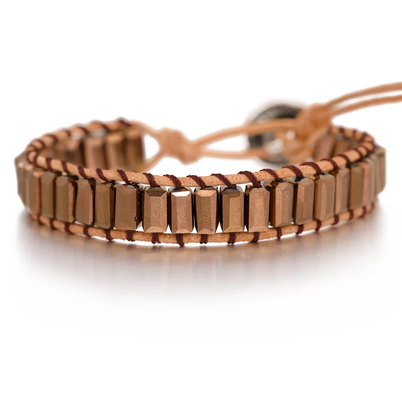 SL1660 Chakra Bracelet Jewelry Handmade Multi Color Natural Stone Tube Beads Leather Wrap Bracelet Couples Bracelets Creative Gifts - Окраска металла: SL1660
