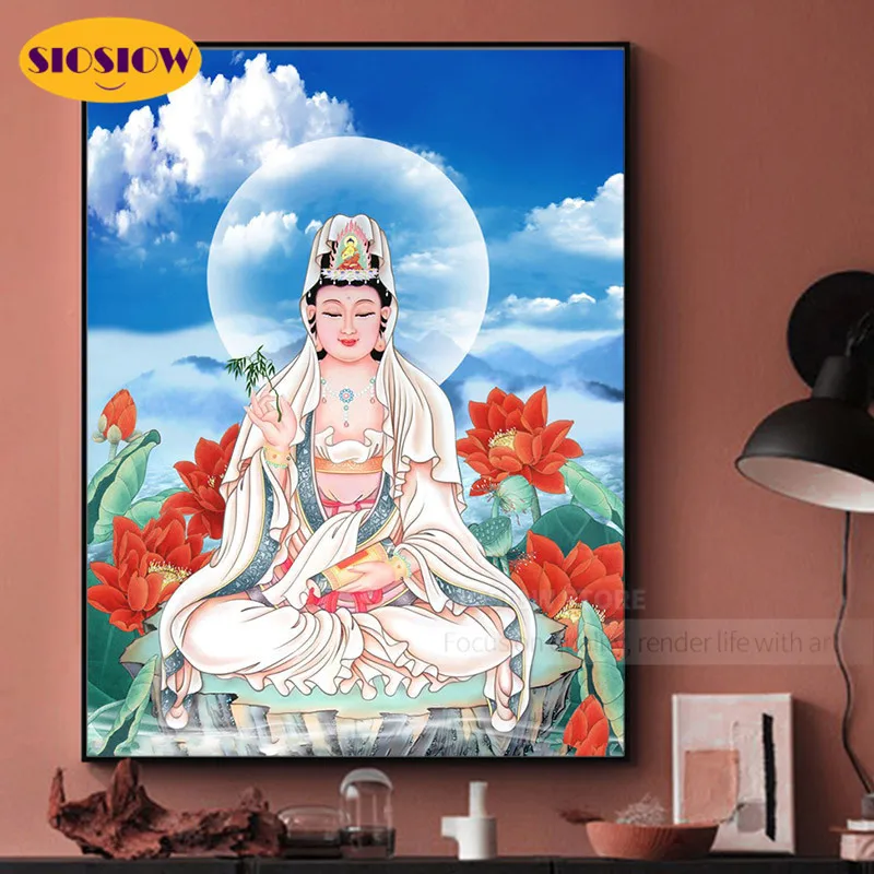 

5D DIY религиозная алмазная живопись Kwan Yin Bodhisattva полностью квадратная дрель Смола 3D Алмазная Китайская мозаика узор вышивка подарок