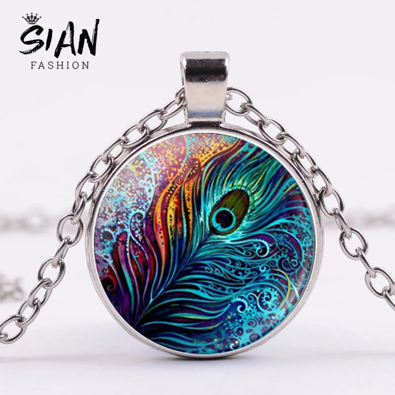 Азиатских в винтажном стиле С принтом павлиньи перья В этническом подвеска виде