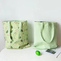 new double sided dual use shoulder bags fruit avocado print cotton linen pocket handbag shopping bag female canvas cloth totes