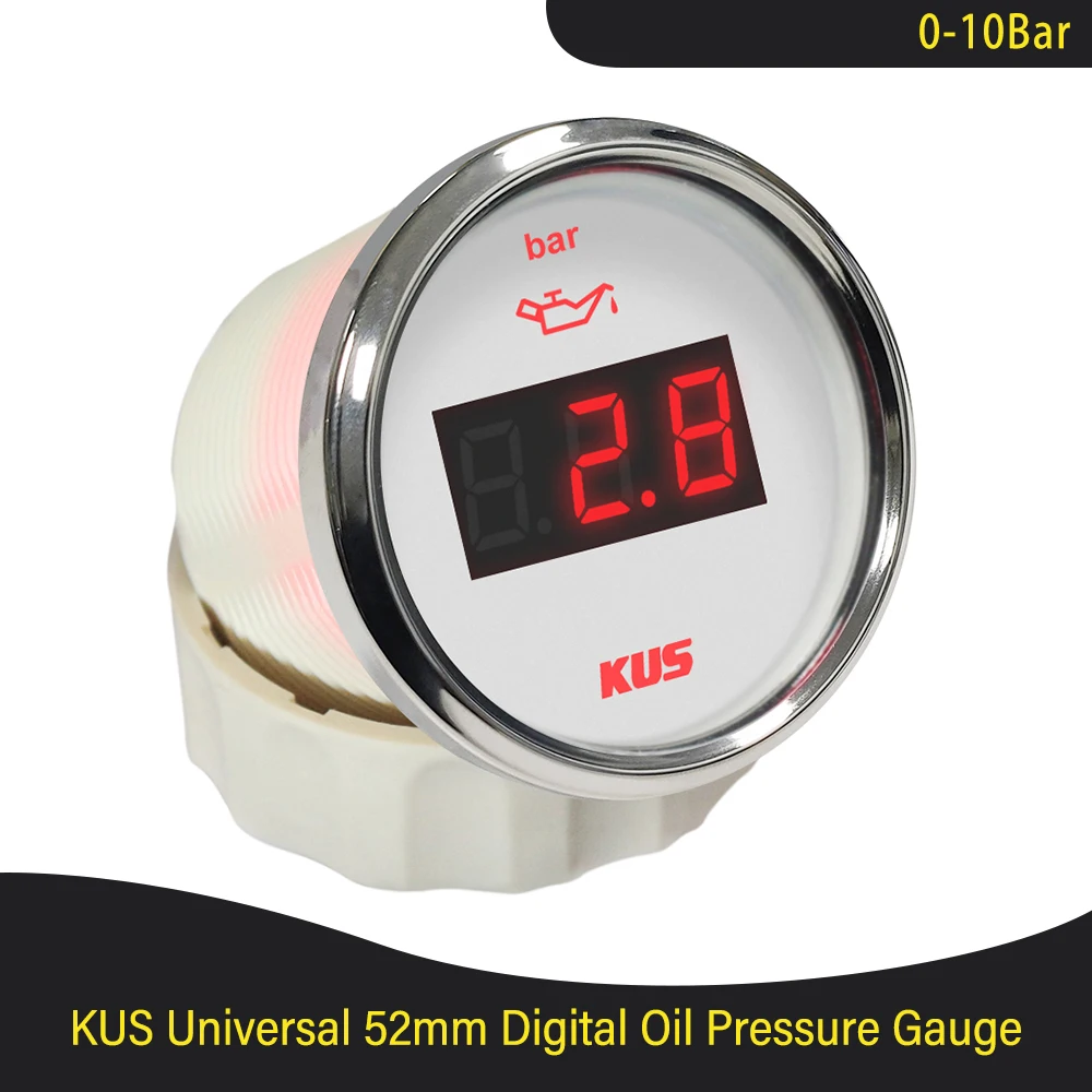 

KUS Newest 52mm Oil Pressure Gauge Meter 0-5Bar(0-75PSI) 0-10bar(0-145Psi) with Red Yellow Backlight for Boat Car Motorcycle