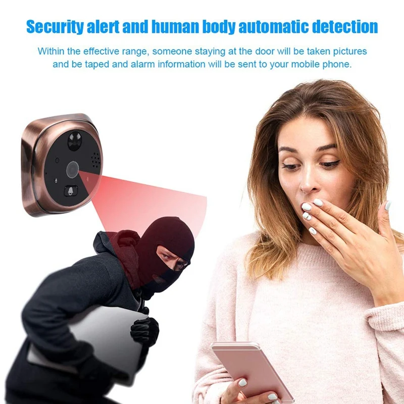 

Video Peephole Doorbell, 720P 4.3Inch Hd Screen Wifi Smart Peephole Viewer Doorbell Waterproof Home Visible Intercom Doorphone N