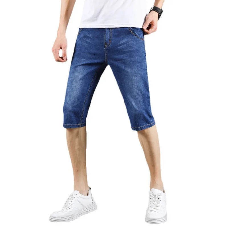 

2021 Denim Shorts Men's Summer Stretch Lightweight Breathable Trend Korean Sports Straight Shorts Fashion