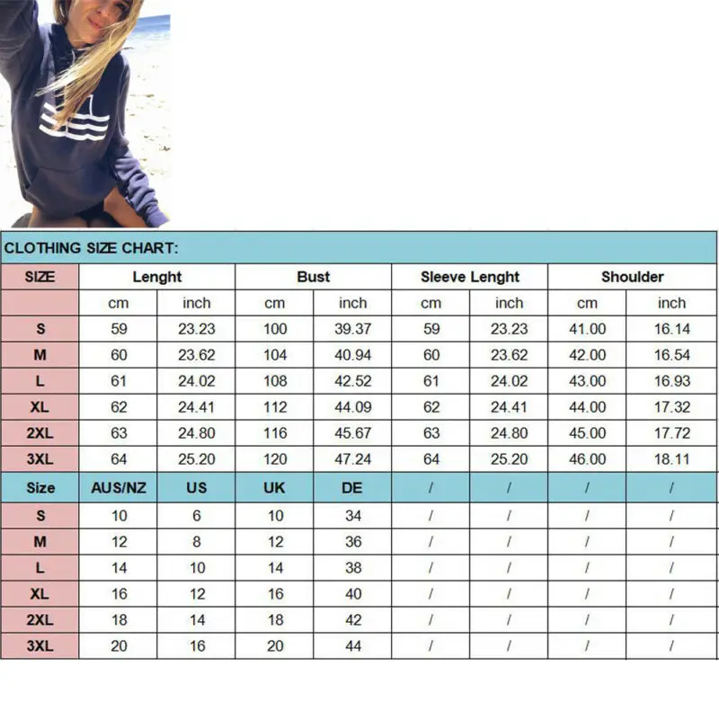 

Womens Long Sleeve Hoodies Sweatshirt Sweater Winter Hooded Pullover Jumper Tops