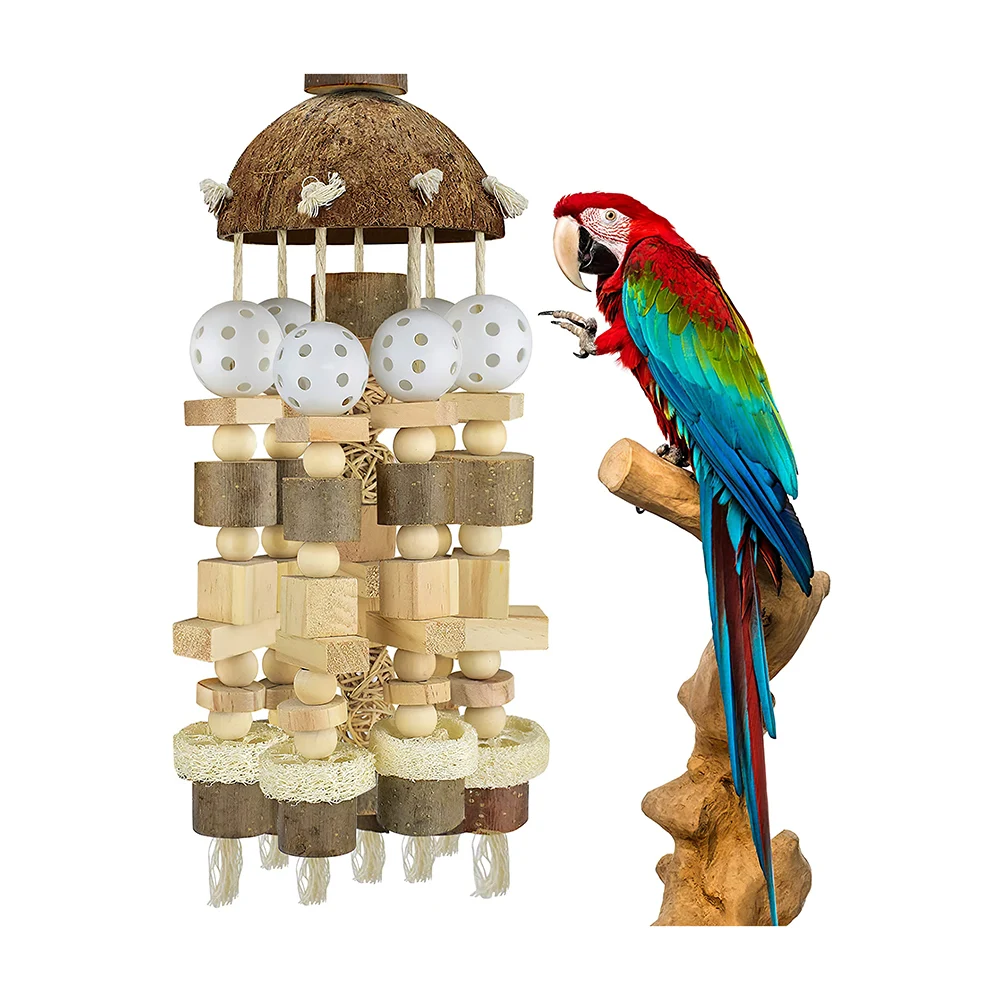Большая игрушка-попугай натуральные деревянные блоки жевательная игрушка для
