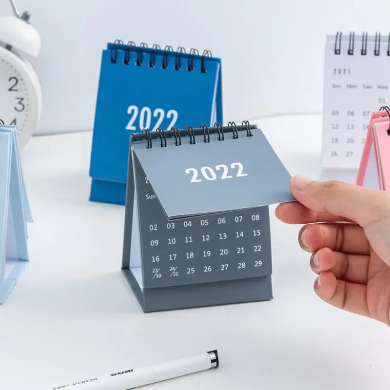 

2022 Minimalist Desk Coil Calendar With Stickers Mini Dual Daily Schedule Table Planner Yearly Organizer Office School Supplies