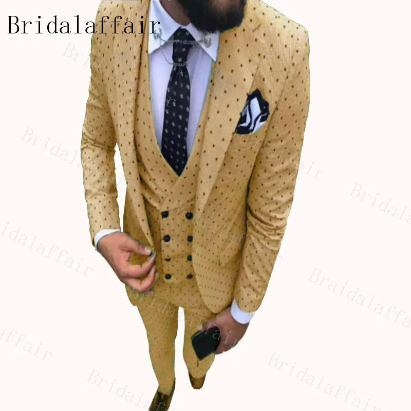 Мужской костюм в горошек Bridalaffair сезона 2020 года цвета слоновой кости 3 предмета