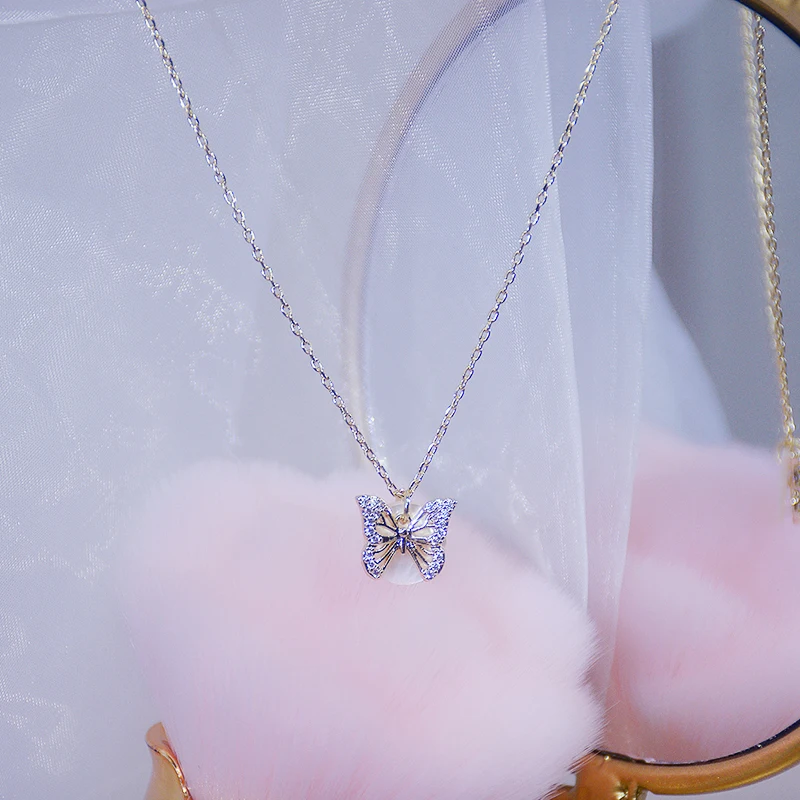 

Luxury 14k Real Gold Shell Butterfly Chain Necklace for Women Pendant Jewelry Micro Inlay High Quality Zircon Party INS Hot Gift