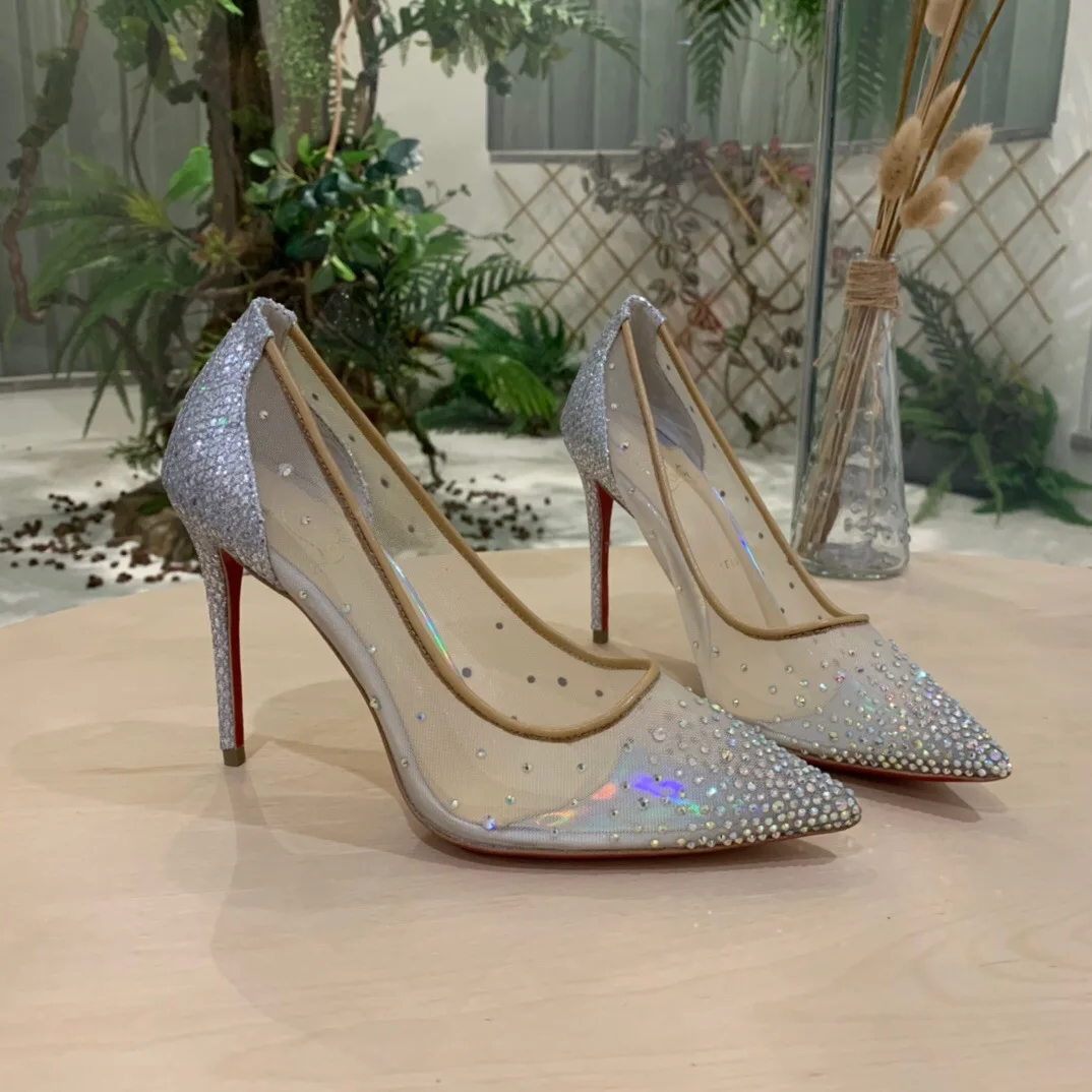 

pointed rhinestone shoes bottom heel wedding shoes Season 2020 high-heeled shoes women