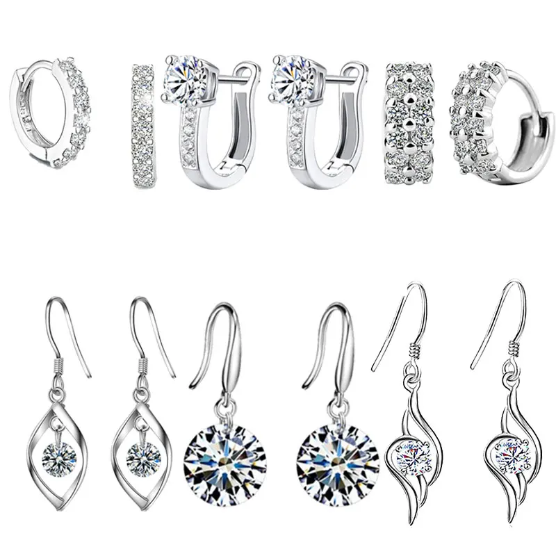 

Hot 925 Sterling Silver Double Row Shiny Zircon Earrings Female Models Suitable for Valentine's Day gift Factory Wholesale Price