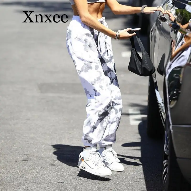 Брюки-султанки женские камуфляжные с завышенной талией джоггеры повседневные