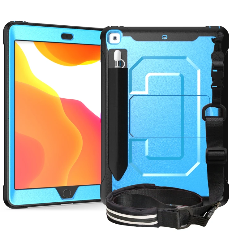 Blue With Strap Чехол-карандаш для ipad 7, для apple ipad 10,2,, детский противоударный чехол со сборкой, подставкой, A2197, слот для стилуса, планшета - Цвет: Blue With Strap