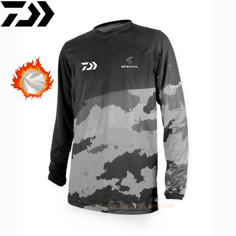 

2021 DAIWA Winter Warm Large Size Fishing Shirt Quick Dry Cycling Hiking Fishing Clothing Anti-UV Long Sleeve Fishing Jersey