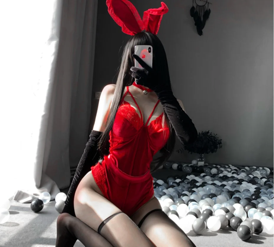 

Rabbit Uniform Erotic Outfit for Woman Wrapped Chest Bunny Girl Sexy Anime Cosplay Costume Lace Up Cat Cow Nightclub Performance