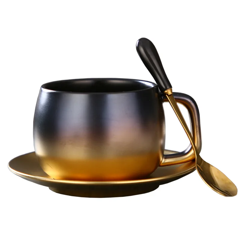 

Современные кофейные кружки, роскошная матовая черная Золотая мраморная керамическая кружка, кофейная чашка, блюдце, кружка, креативные ча...