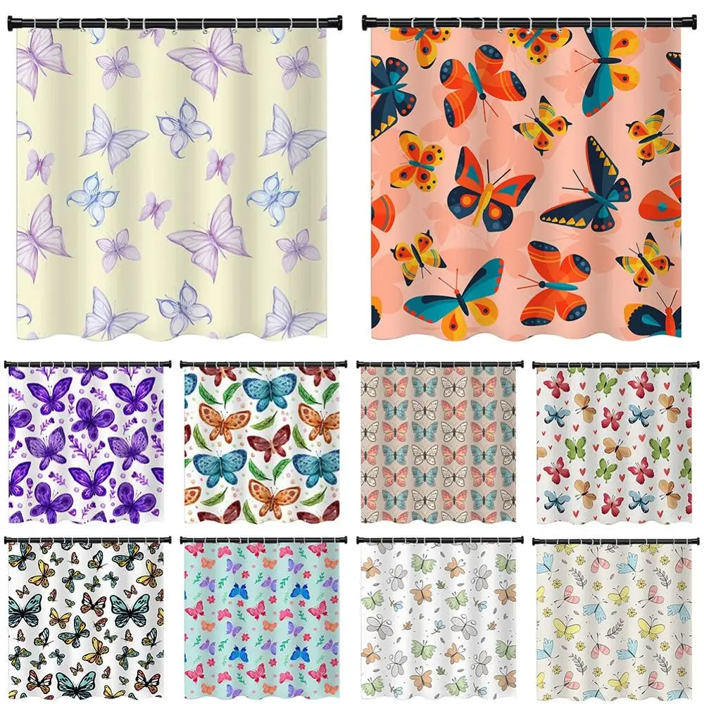 

Colorful Butterfly Pattern Bathroom Decorative Shower Curtain Elegant Home Bath Accessories Waterproof Durable