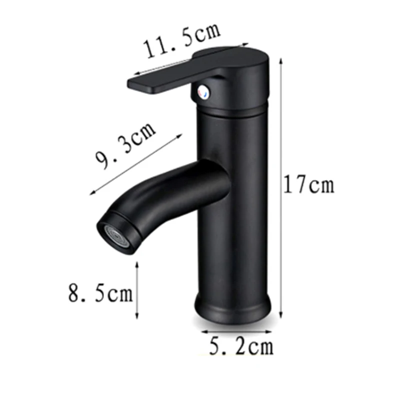 Смеситель для раковины с одной ручкой кран холодной и горячей воды черный