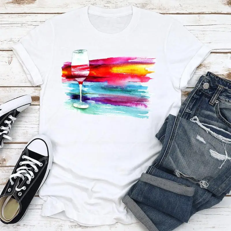 

Летняя женская одежда с коротким рукавом, футболка с мультяшным принтом, женская футболка, футболка с графическим рисунком, винная леди, Заб...