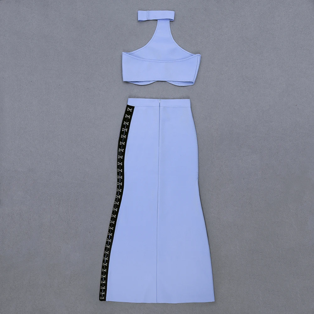 

2020 Elegant sexy blue round neck sleevelss off shoulder Vestido Celebrity evening bodycon dresses dropshipping